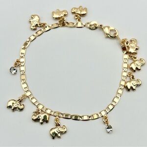 Gold Elephant Charm Bracelet - Size 7.5"
